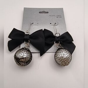 NWT Target Black Satin Bow & Lace Mesh Sphere Drop Earrings